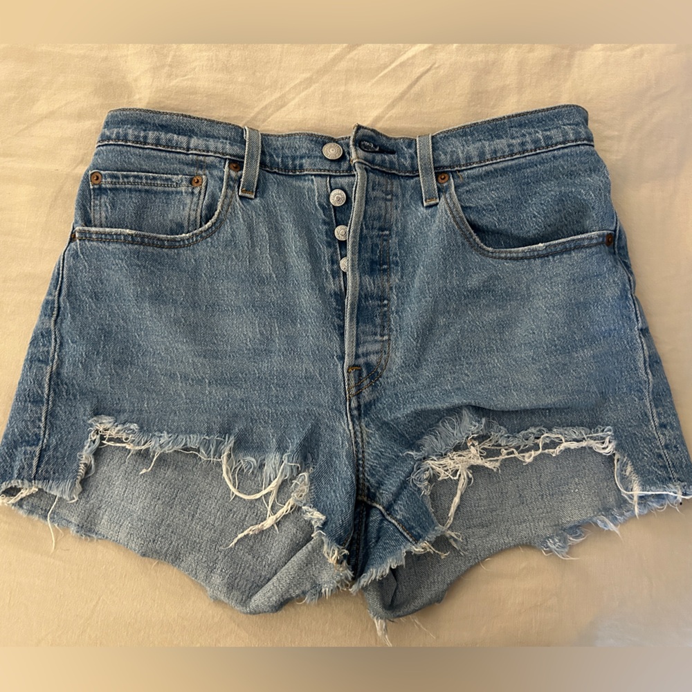Levi's Light Blue Frayed Jean Shorts
